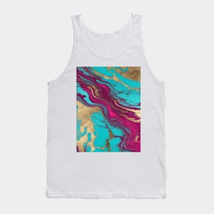 Preppy Tropical Bohemian Fuschia Pink Turquoise Marble Swirls Tank Top